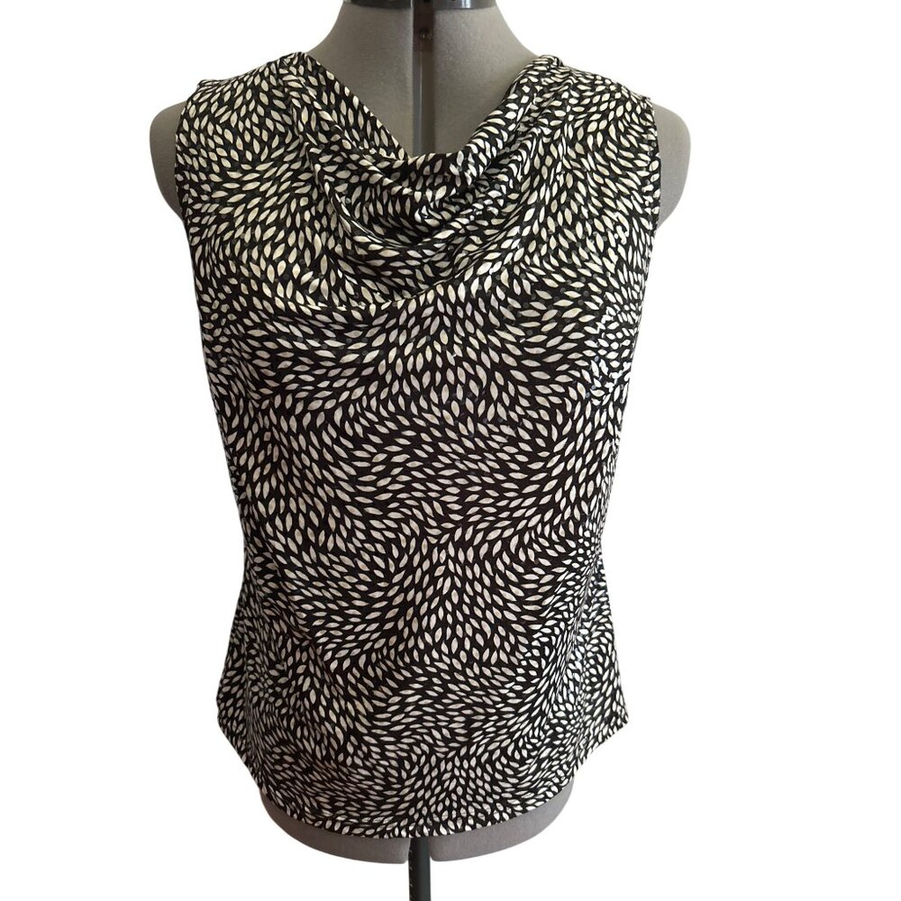 Vivendi Womens Sleeveless Cowl Neck Top M Black & White With Clear Shiny Sequins